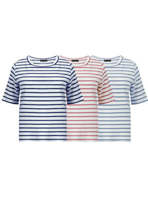 Kadın 3'lü Paket Bisiklet Yaka Kısa Kollu T-Shirt