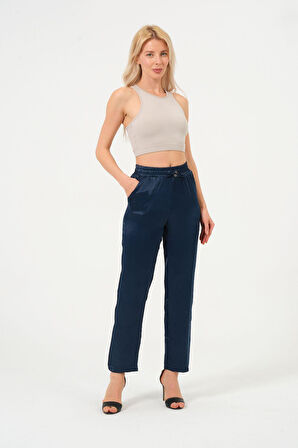 Kadın Yüksek Bel Parlak Saten Pantalon