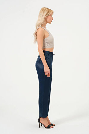 Kadın Yüksek Bel Parlak Saten Pantalon