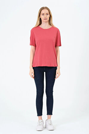 Kadın Bisiklet Yaka Kısa Kollu  Basic T-Shirt - İnterlok Kumaş