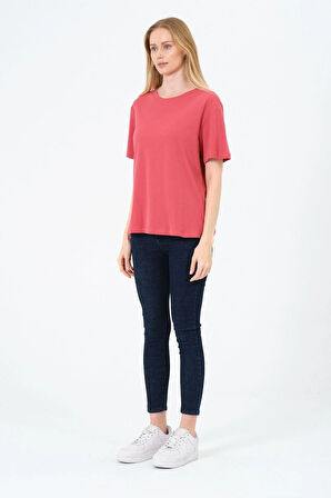 Kadın Bisiklet Yaka Kısa Kollu  Basic T-Shirt - İnterlok Kumaş