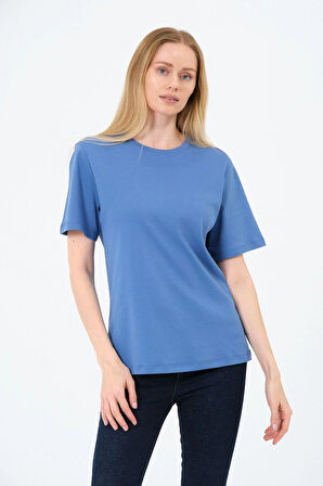 Kadın Bisiklet Yaka Kısa Kollu  Basic T-Shirt - İnterlok Kumaş