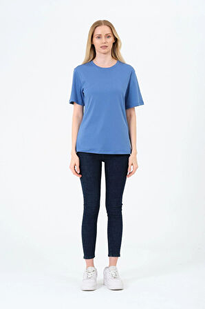 Kadın Bisiklet Yaka Kısa Kollu  Basic T-Shirt - İnterlok Kumaş