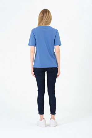 Kadın Bisiklet Yaka Kısa Kollu  Basic T-Shirt - İnterlok Kumaş