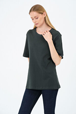 Kadın Bisiklet Yaka Kısa Kollu  Basic T-Shirt - İnterlok Kumaş