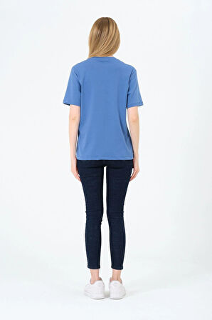 Kadın V yaka Kısa Tişort -İnterlok Kumaş