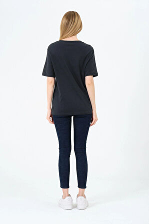 Kadın V yaka Kısa Tişort -İnterlok Kumaş