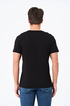 Erkek %100 Pamuk Kısa Kollu Siyah T-shirt V Yaka Basic Erkek Tişört