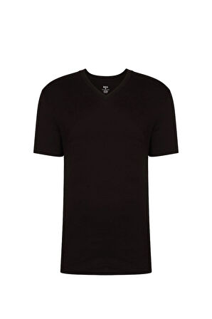 Erkek %100 Pamuk Kısa Kollu Siyah T-shirt V Yaka Basic Erkek Tişört