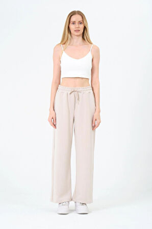 Kadın Yüksek Bel Çizgili Palazzo Pantalon