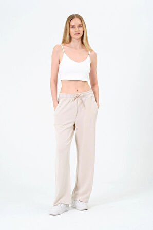 Kadın Yüksek Bel Çizgili Palazzo Pantalon