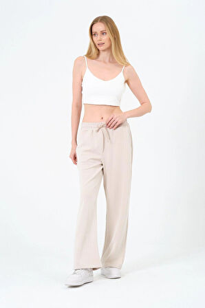 Kadın Yüksek Bel Çizgili Palazzo Pantalon