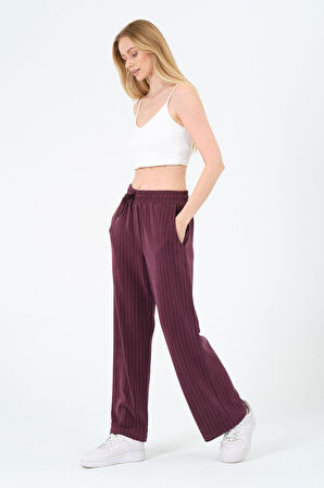 Kadın Yüksek Bel Çizgili Palazzo Pantalon
