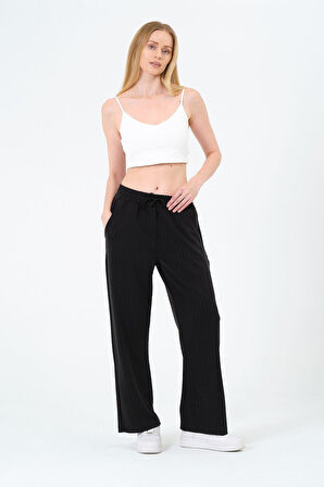 Kadın Yüksek Bel Çizgili Palazzo Pantalon