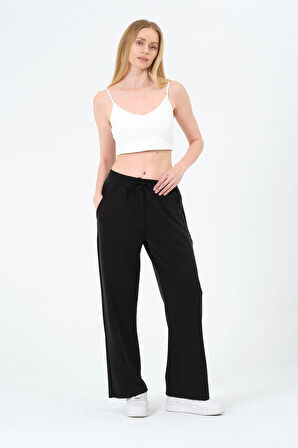 Kadın Yüksek Bel Çizgili Palazzo Pantalon