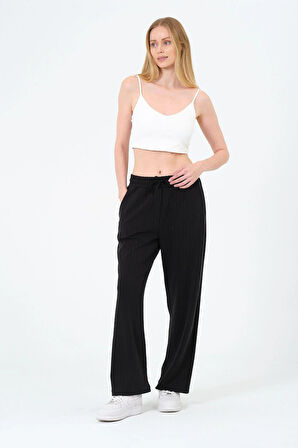 Kadın Yüksek Bel Çizgili Palazzo Pantalon