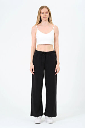 Kadın Yüksek Bel Çizgili Palazzo Pantalon