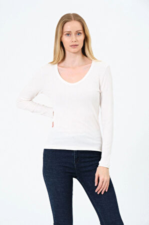 Kadın V Yaka Uzun Kollu Kaşkorse Bluz