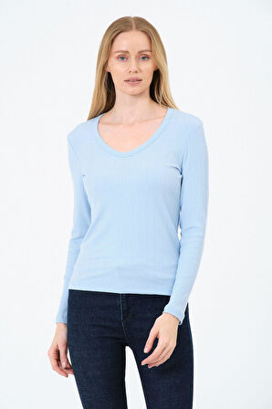 Kadın V Yaka Uzun Kollu Kaşkorse Bluz