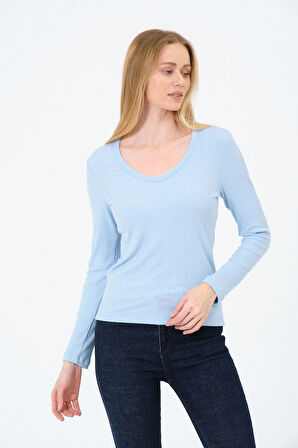 Kadın V Yaka Uzun Kollu Kaşkorse Bluz