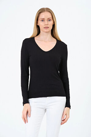 Kadın V Yaka Uzun Kollu Kaşkorse Bluz