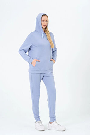 Kadın Yumuşak Kumaş Kapşonlu Eşofman Takımı