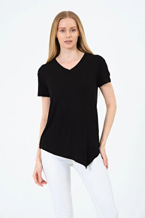 Kadın Kısa Kollu Oversize V Yaka T-Şhirt