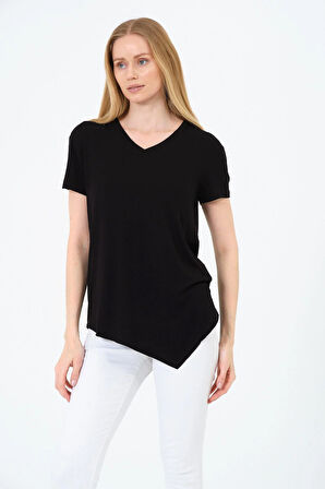 Kadın Kısa Kollu Oversize V Yaka T-Şhirt