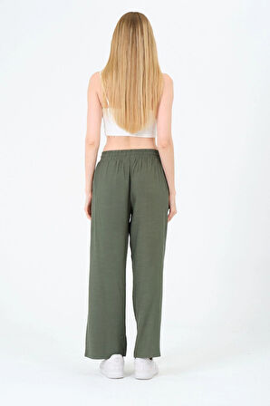 Kadın Yüksek Bel Bol Paça Keten Pantolon