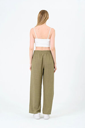 Kadın Yüksek Bel Bol Paça Keten Pantolon