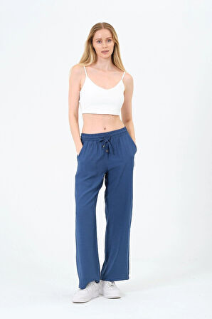 Kadın Yüksek Bel Bol Paça Keten Pantolon