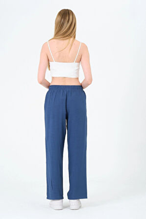 Kadın Yüksek Bel Bol Paça Keten Pantolon