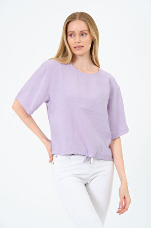 Bisiklet Yaka Oversize Kadın Bluz