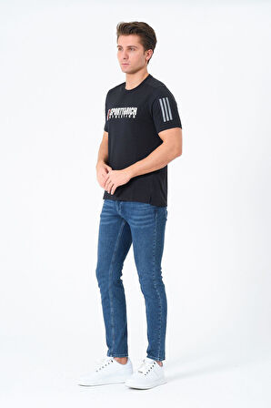 Erkek Bisiklet Yaka Basic Baskılı T-Şhirt