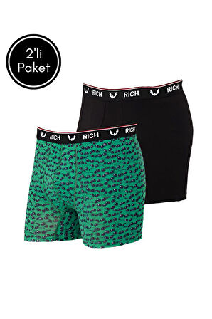 Erkek Likralı Desenli ve Düz 2'li Boxer Paketi