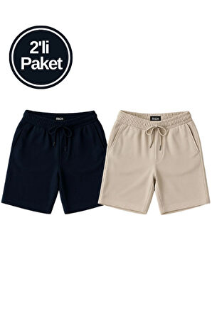 Erkek Beli Lastikli 2'li Paket Şort