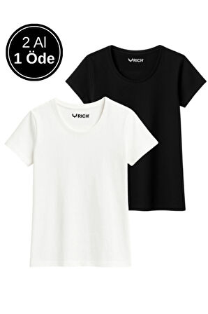 Kadın %100 Pamuk 2'li Paket Kısa Kollu Yuvarlak Yaka Tişört