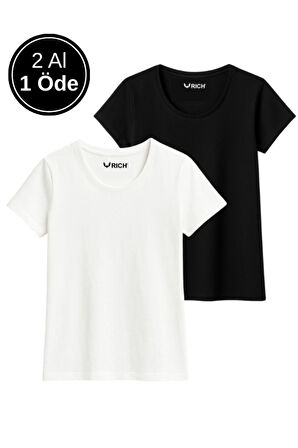 Kadın %100 Pamuk 2'li Paket Kısa Kollu Yuvarlak Yaka Tişört