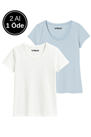 Kadın %100 Pamuk 2'li Paket Kısa Kollu Yuvarlak Yaka Tişört