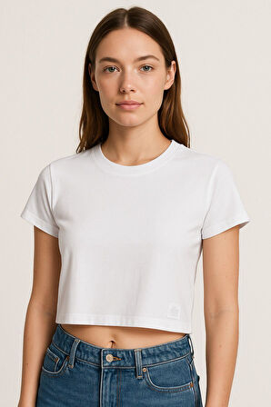 Kadın 4'lü Paket Oversize Crop Tişört %100 Pamuk Bisiklet Yaka T-Shirt