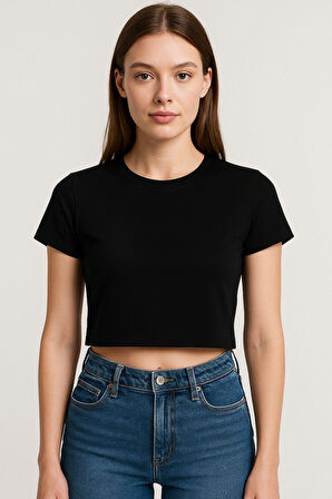 Kadın 4'lü Paket Oversize Crop Tişört %100 Pamuk Bisiklet Yaka T-Shirt