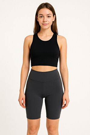 Kadın 2'li Paket Kısa Tayt Siyah - Pembe Yüksek Bel Toparlayıcı Esnek Günlük Ve Spor Kısa Tayt