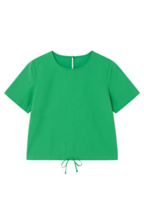 Kadın 2'li Paket Ekru-Yeşil Kısa Kollu T-Shirt Oversize %100 Pamuk Bisiklet Yaka Bluz Tişört