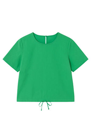 Kadın 2'li Paket Ekru-Yeşil Kısa Kollu T-Shirt Oversize %100 Pamuk Bisiklet Yaka Bluz Tişört