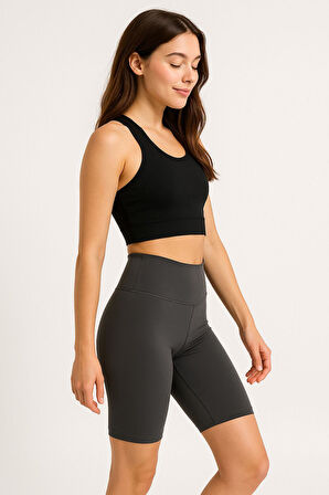 Kadın 3'lü Paket Kısa Tayt Haki -siyah -lacivert Yüksek Bel Toparlayıcı Esnek Günlük Spor Kısa Tayt