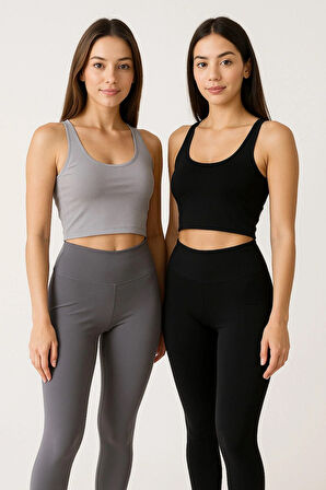 Kadın 2'li Paket İndigo - Mor Yüksek Bel Toparlayıcı Esnek Günlük ve Spor Tayt