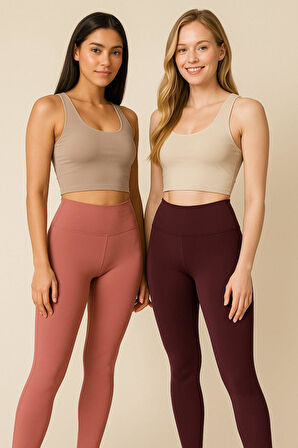 Kadın 2'li Paket İndigo - Mor Yüksek Bel Toparlayıcı Esnek Günlük ve Spor Tayt