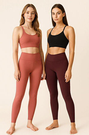 Kadın 2'li Paket İndigo - Mor Yüksek Bel Toparlayıcı Esnek Günlük ve Spor Tayt