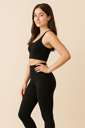 Kadın 2'li Paket Siyah Kısa ve Uzun Yüksek Bel Toparlayıcı Esnek Günlük ve Spor Tayt