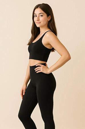 Kadın 2'li Paket Siyah Kısa ve Uzun Yüksek Bel Toparlayıcı Esnek Günlük ve Spor Tayt